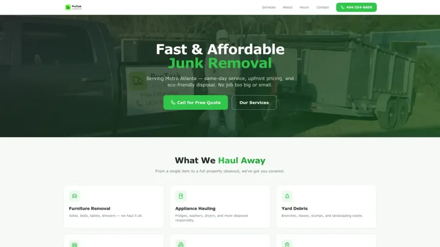 ProTask Junk Removal — website preview